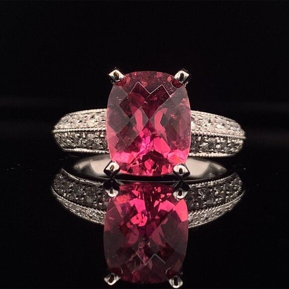 Diamond Tourmaline Rubellite Ring 6.75 14k Gold 4.10 TCW Certified $4,600 911206 - Picture 15 of 17